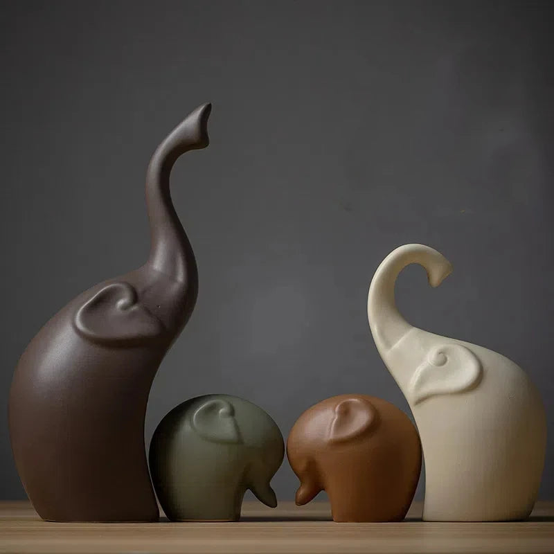 Nordic Matte Ceramic Elephant Family Figurines