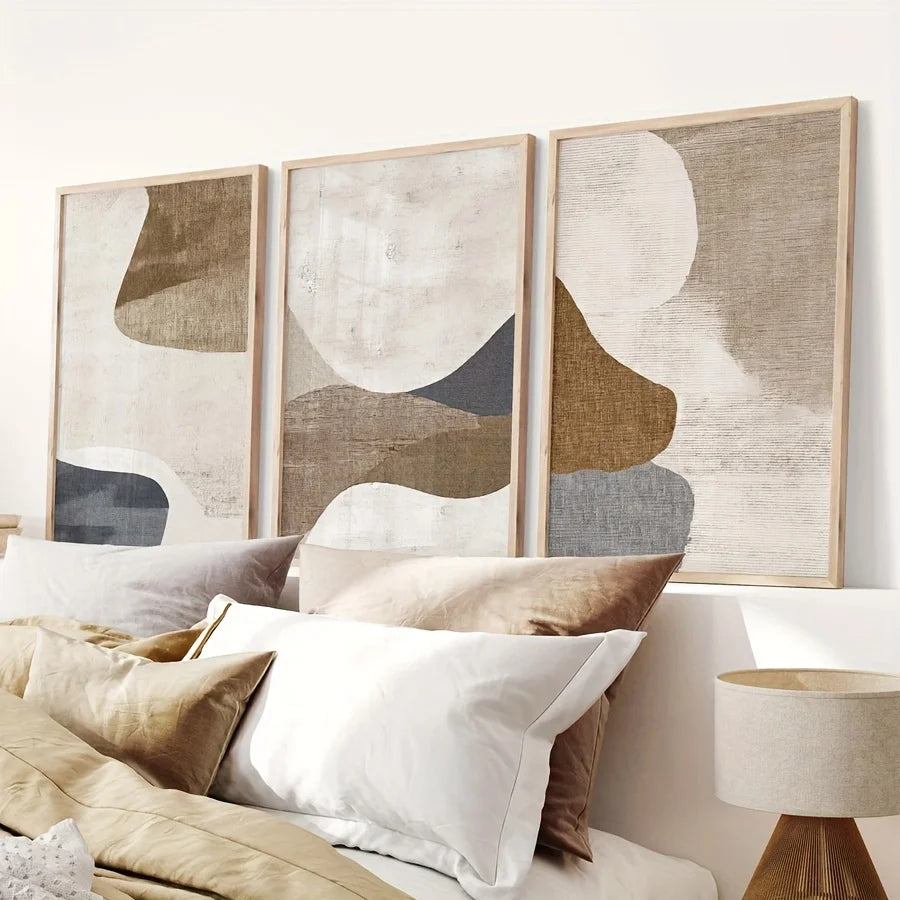 3 Piece Blue & Beige Neutral Wall Art Set