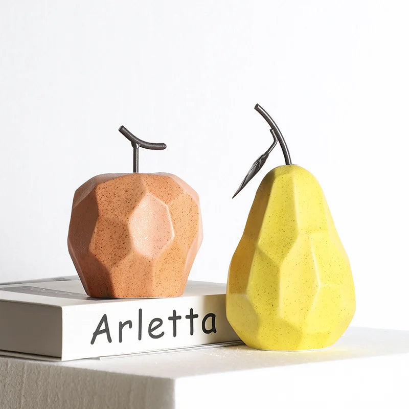 Geometric Surface Apple & Pear Ceramic Statue