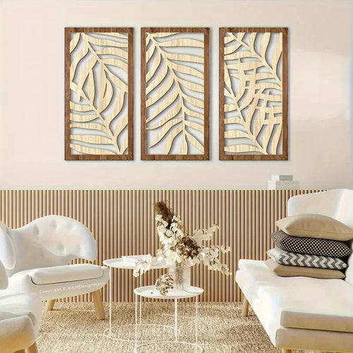 3pcs Leaf Carving Wood Wall Decoration