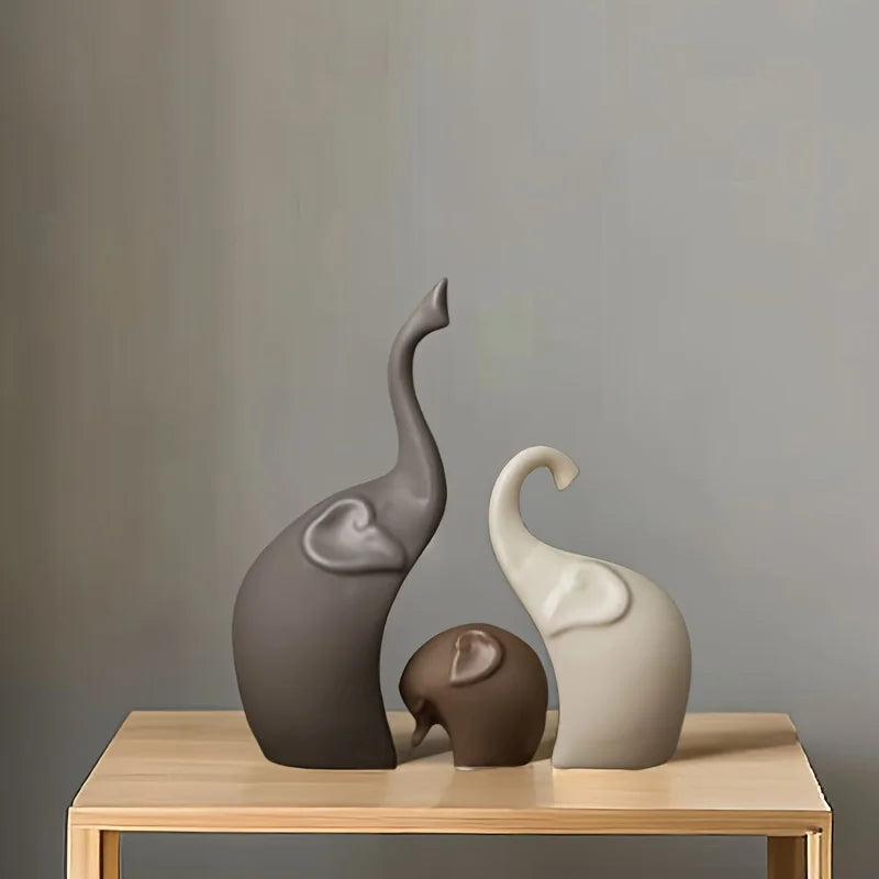 Nordic Matte Ceramic Elephant Family Figurines