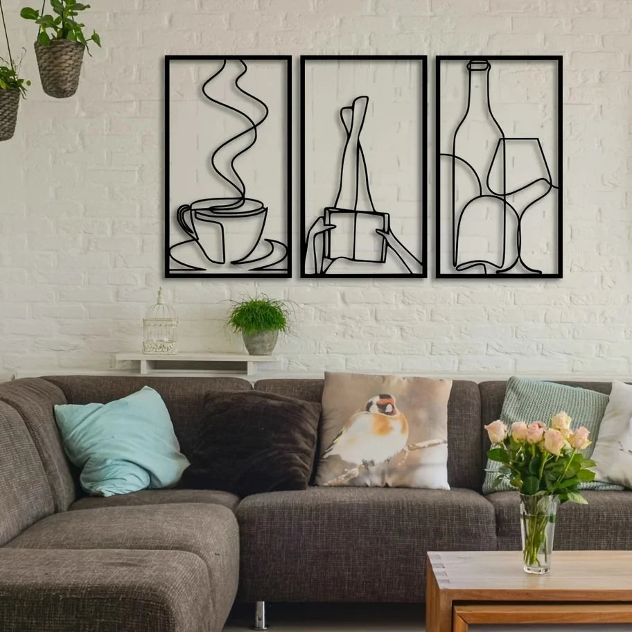 3 Piece Minimalist Bookish Metal Wall Art