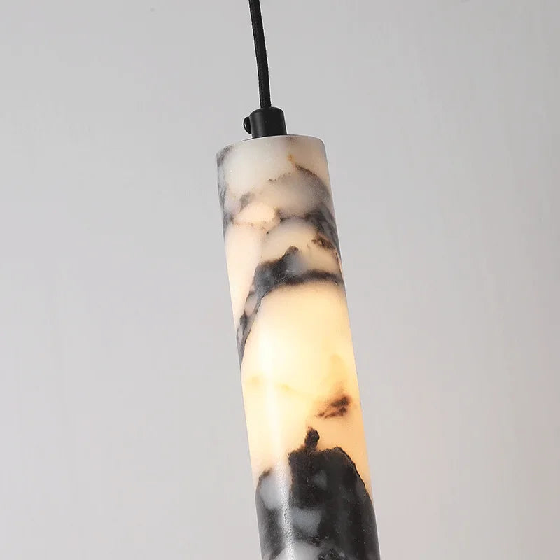 Luxury Black Cylinder Natural Stone Pendant Lamp