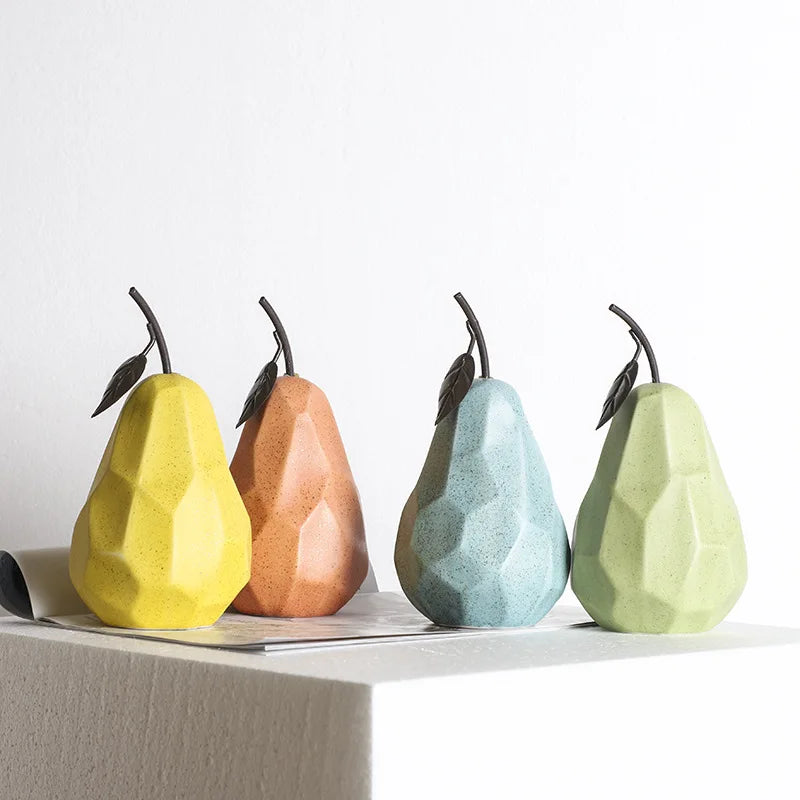 Geometric Surface Apple & Pear Ceramic Statue