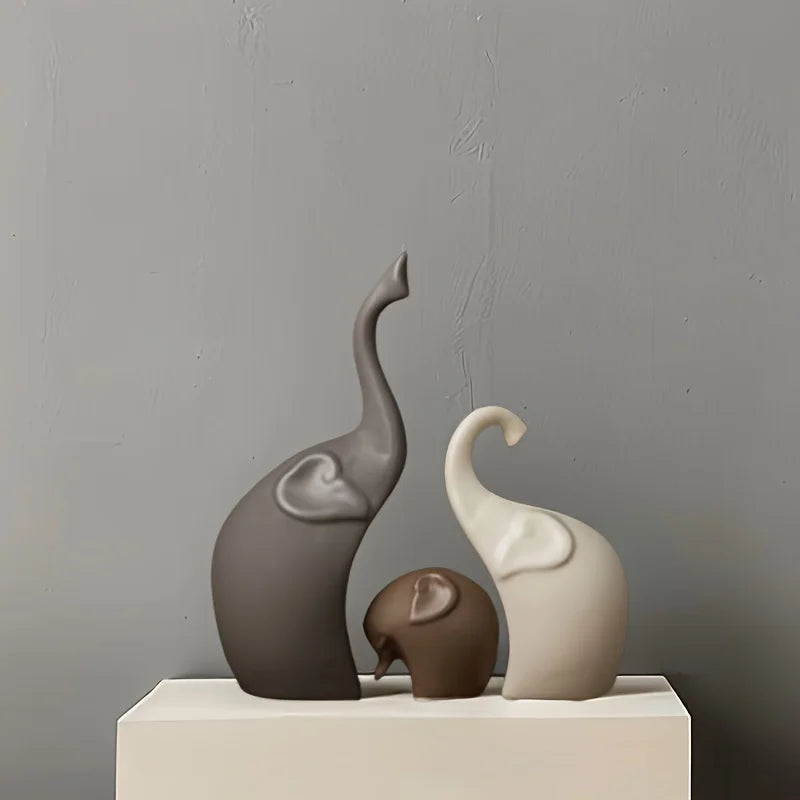 Nordic Matte Ceramic Elephant Family Figurines