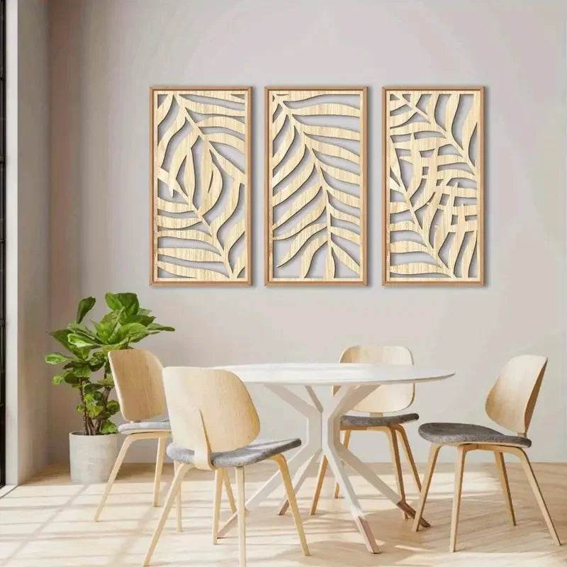 3pcs Leaf Carving Wood Wall Decoration
