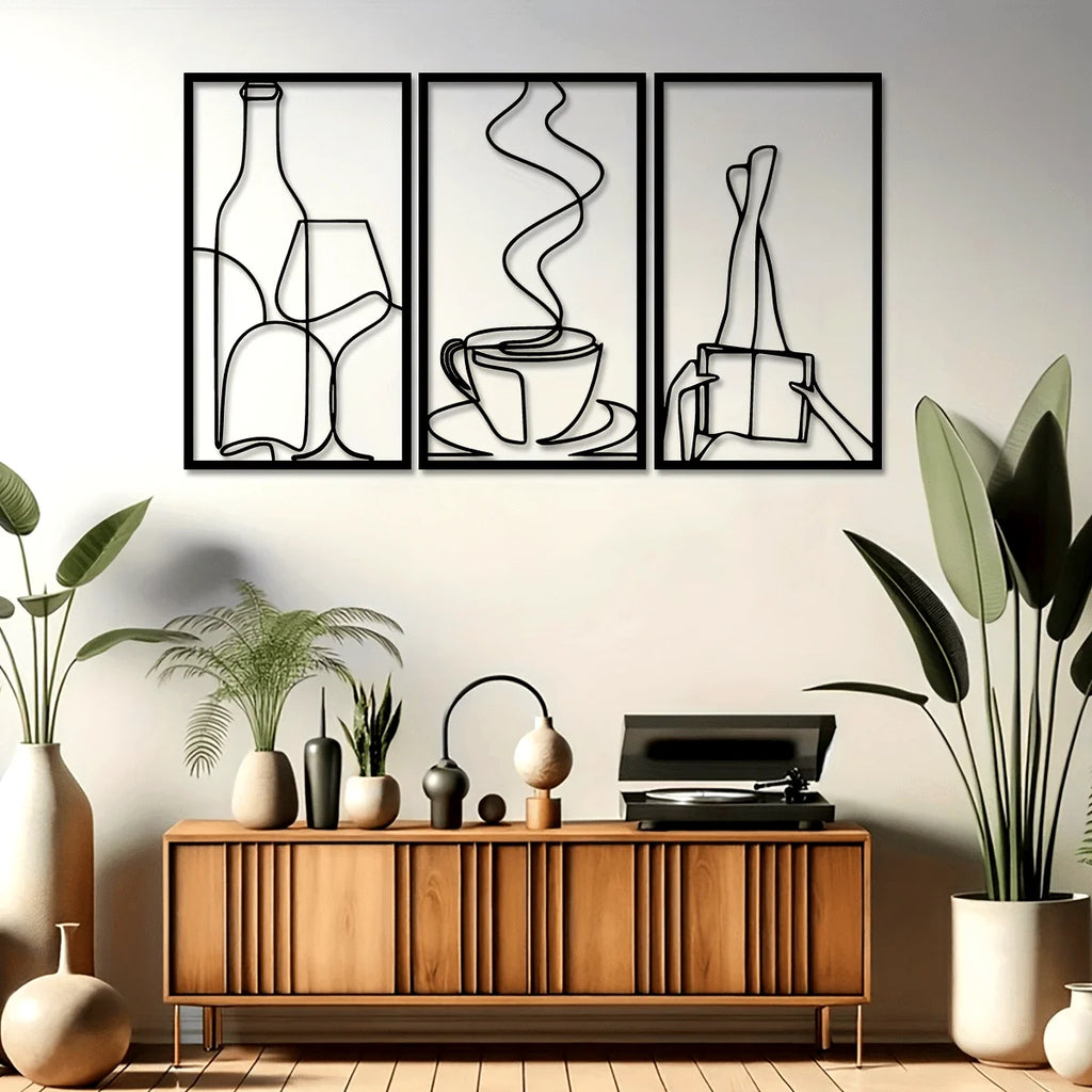 3 Piece Minimalist Bookish Metal Wall Art