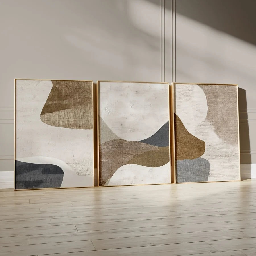 3 Piece Blue & Beige Neutral Wall Art Set