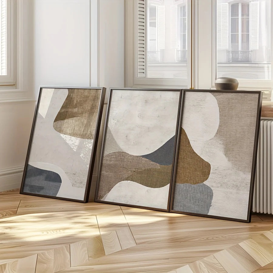 3 Piece Blue & Beige Neutral Wall Art Set