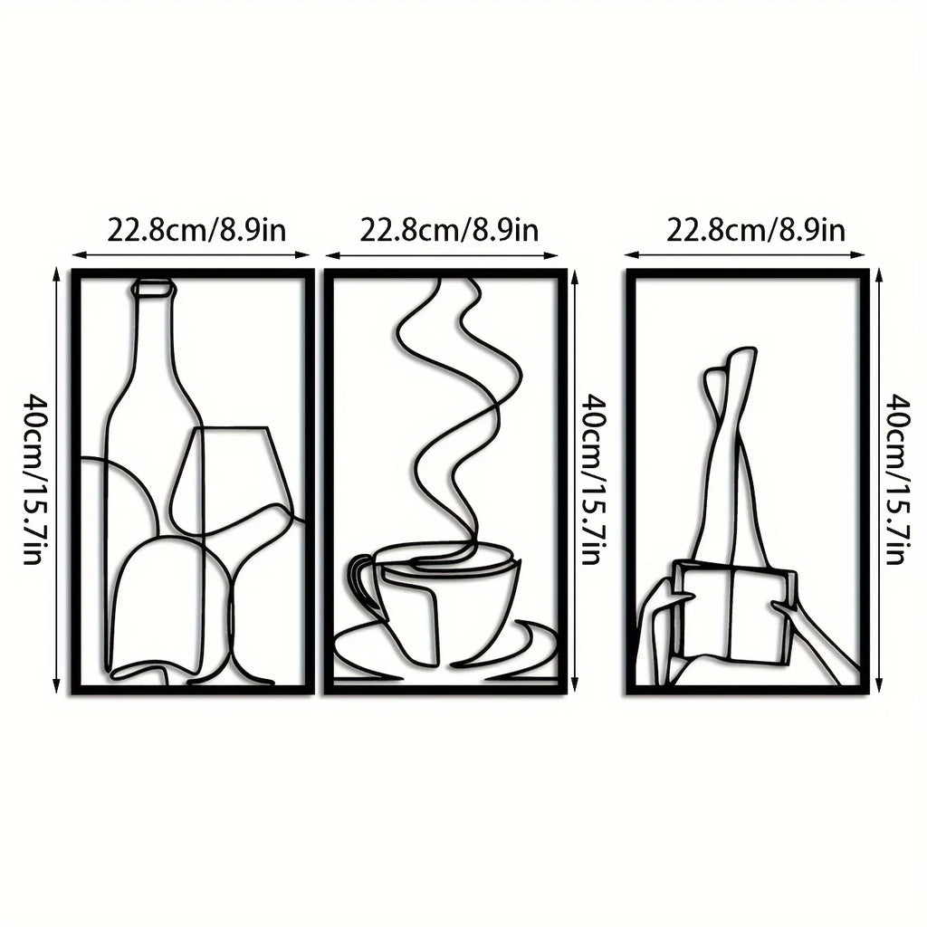 3 Piece Minimalist Bookish Metal Wall Art