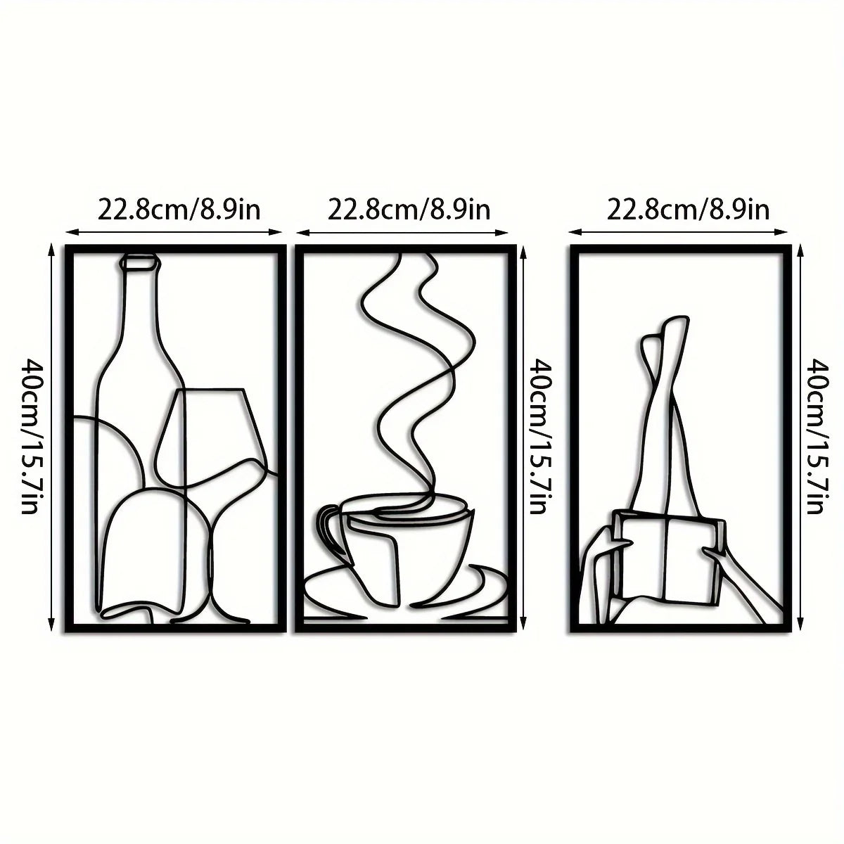 3 Piece Minimalist Bookish Metal Wall Art