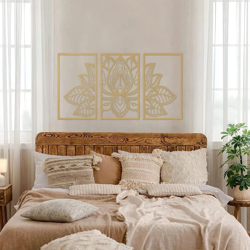 Resama Trio Golden Lotus Metal Wall Sculpture