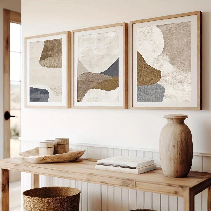 3 Piece Blue & Beige Neutral Wall Art Set