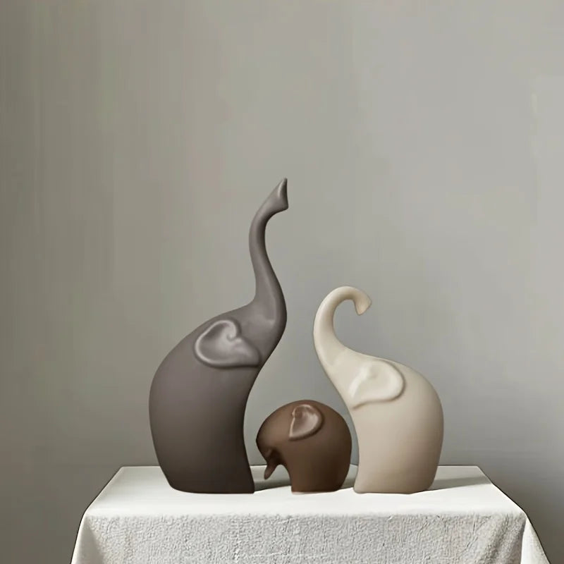 Nordic Matte Ceramic Elephant Family Figurines
