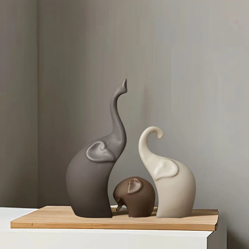Nordic Matte Ceramic Elephant Family Figurines