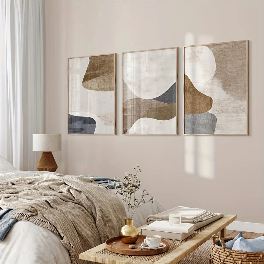 3 Piece Blue & Beige Neutral Wall Art Set
