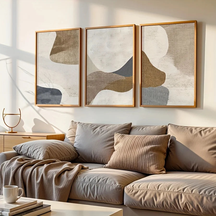 3 Piece Blue & Beige Neutral Wall Art Set