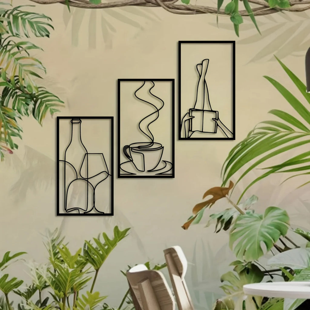 3 Piece Minimalist Bookish Metal Wall Art