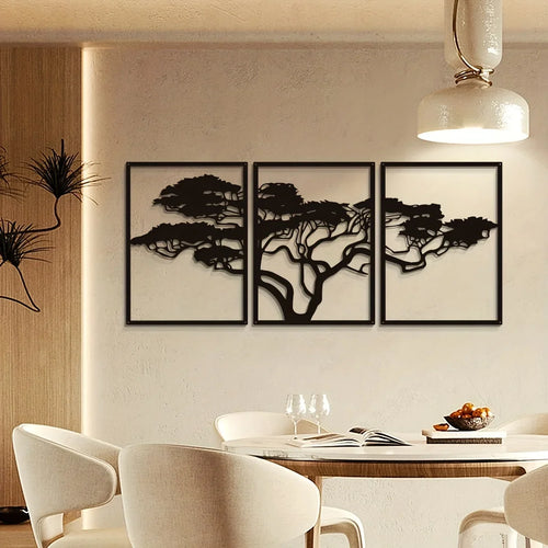 3 Piece Black Metal Tree Of Life Wall Art